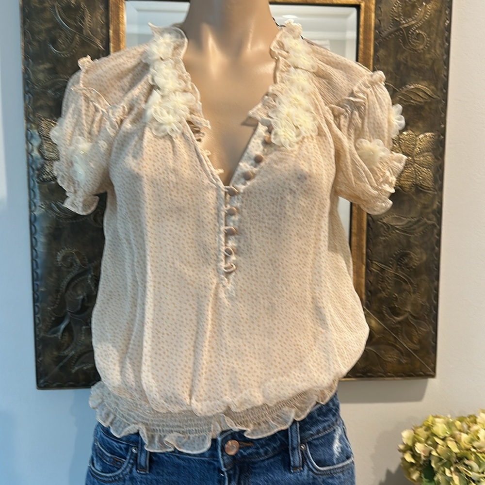 NWT Sheer Rosette Silky Blouse
